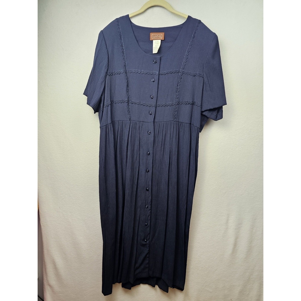 Lisa II Dress Woman's Size 20W Navy Blue Short Sleeve Button Up Vintage